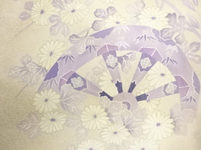  アンティーク　作家物　手描友禅　片輪車に草花模様袋帯（材料）